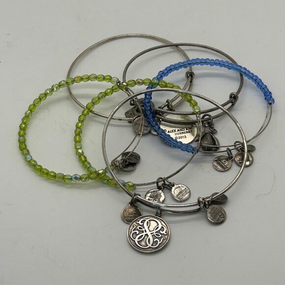 Lot Of 6 Alex & Ani Silver-Tone Bracelets 3 Charm & 3 Beaded Designs - Picture 1 of 16